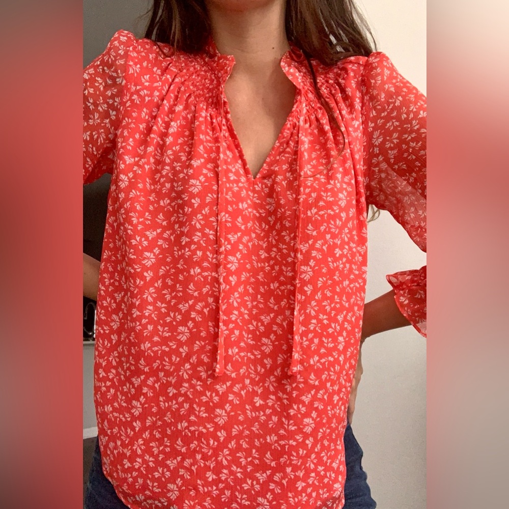LOFT Red Floral Blouse